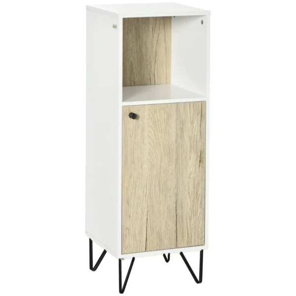 Bathroom Cabinet with Open Shelf and Wooden Door Cabinet, 31.5x30x91cm, Oak and White