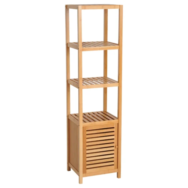Mobile with column for bamboo bathroom with 4 shelves and a cabinet 36x33x140cm