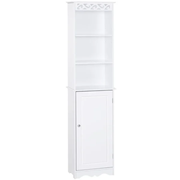 Column cabinet for wooden bathroom with white floral carving decoration 40 x 23 x 160 cm