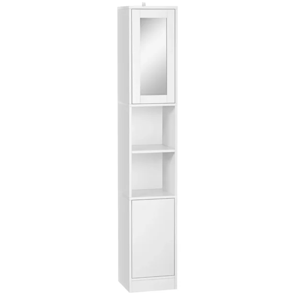 Space-saving Wooden Bathroom Column with Mirror and Push-to-Opening, 30x28x170cm, White
