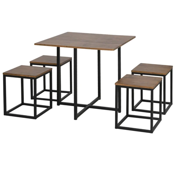 5 Piece Industrial Style Table and Stool Set for Kitchen, Home or Restaurant, Black and Wood Color