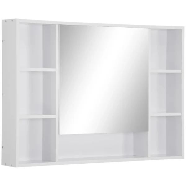 Kleankin Bathroom mirror with shelves and locker with mirrored door, 100x15x70cm, white