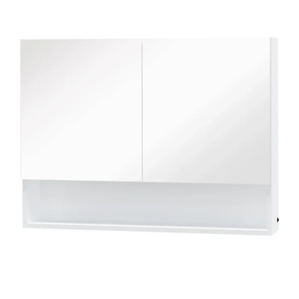 Cabinet with wall mirror, led lights, open shelf and internal shelf, 80x15x60cm