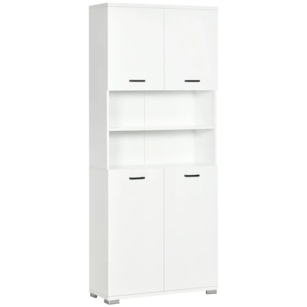 White Chipboard Bathroom Cabinet with 2 Cabinets with Doors and 2 Open Shelves, 80x33.5x190 cm