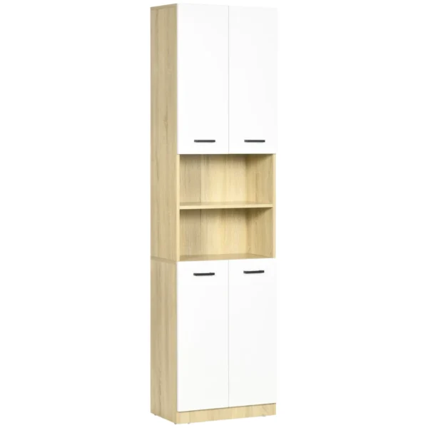 White Chipboard Bathroom Cabinet with 2 Cabinets with Doors and 2 Open Shelves, 53x33.5x195.7 cm