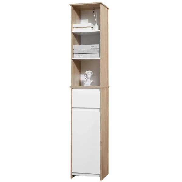 Kleankin Bathroom shelf with wooden saving shelves - White