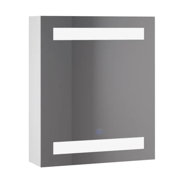 Bathroom Wall Cabinet with 1 Door, Mirror, and LED Lights | 2 Internal Shelves | White MDF (60 x 50 x 15cm)