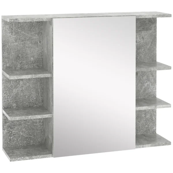 Kleankin Wall Bathroom Mirror With Door And Side Shelves Wooden, 80x19.8x64cm