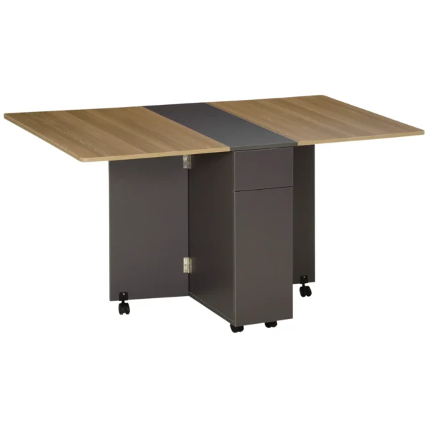 Foldable Dining Table Chipboard with 2 Drawers, 1 Cabinet, Max. 6 People, 140x76x76 cm