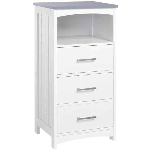 Kleankin bathroom cabinet with open shelf and 3 drawers in mdf, 40x33x80cm, white