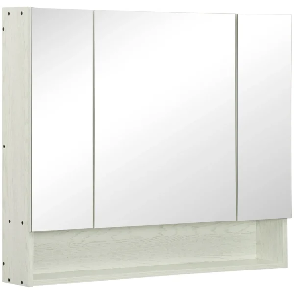 Kleankin mirror cabinet for bathroom with adjustable shelves, 3 doors and beliefs, 90x15x75cm