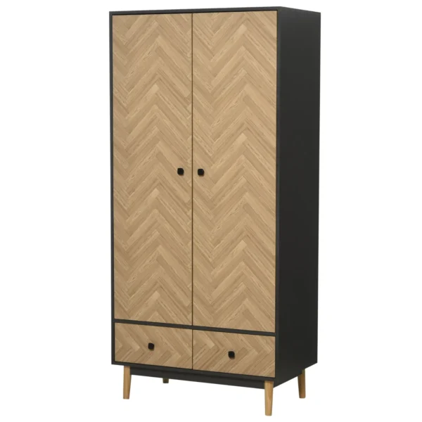 MANIRO | 2-Door Wooden Wardrobe with 4 Shelves, 2 Drawers and Hangers, Dark Grey, 90x50x190 cm