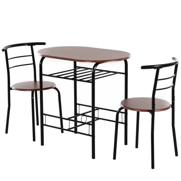 Modern Dining Table and 2 Chairs Set, 3 Piece Space-Saving Furniture for Kitchen, Balcony, Restaurant or Bar, Brown and Black