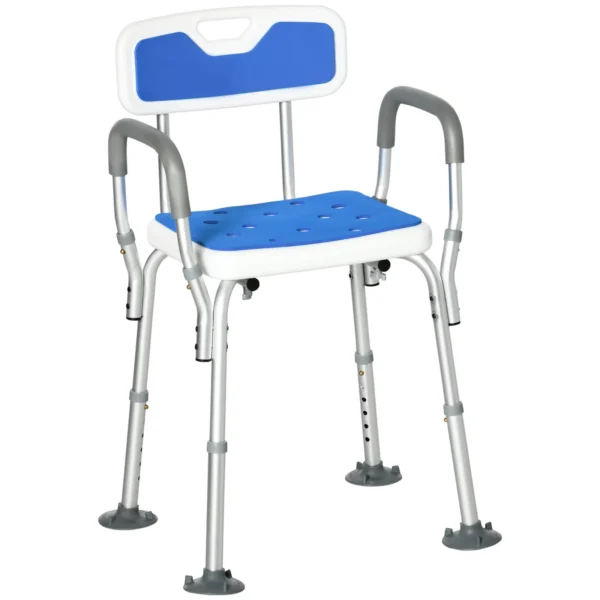 Shower Chair with Pad and Adjustable Height, Suction Cup Armrests and Feet