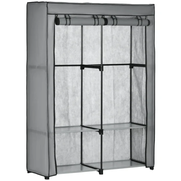 Portable Non-Woven Fabric Wardrobe with 4 Open Shelves and 2 Hangers, 118x49x170 cm, Grey