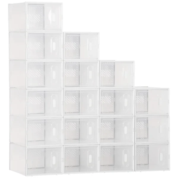 Rectangular Shoe Rack in PP Plastic, 18 Boxes 25x35x19 cm for Shoes max 43 EU, Clothes and Books