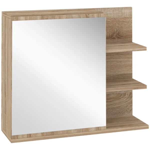 Kleankin Wall Bathroom Mirror With Door And 3 Wooden Side Shelves, 60x18x50cm