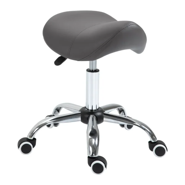 Saddle Stool with Wheels and Adjustable Height for Hairdressing and Tattoo Shops, 52x53x49-61cm Grey