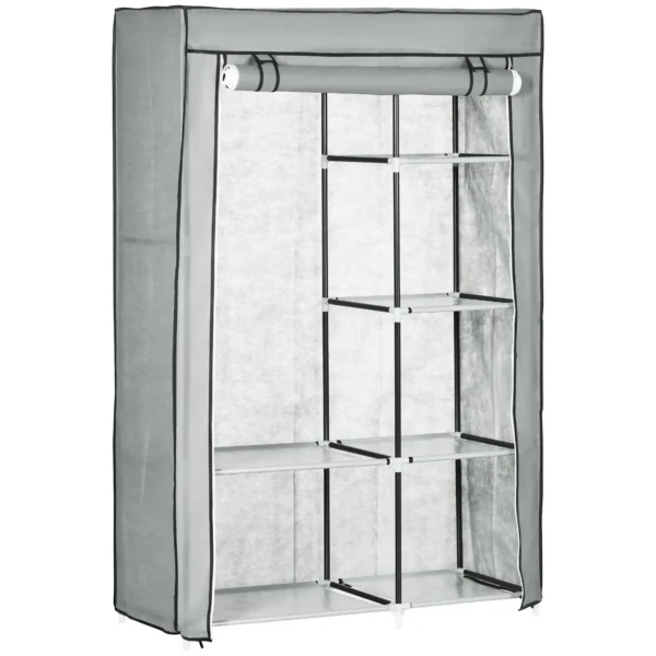 Portable Non-Woven Fabric Wardrobe with 6 Open Shelves and a Hanger, 103x43x162.5 cm, Grey