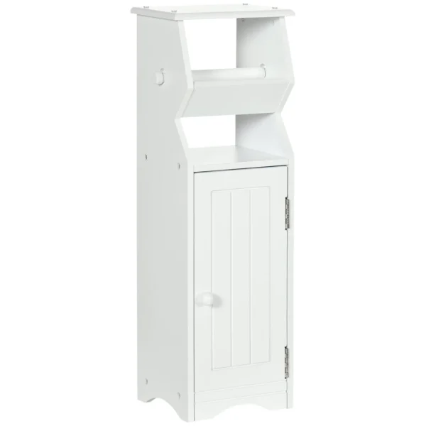 White MDF Bathroom Cabinet with Cabinet and Toilet Paper Holder, 19x15x56 cm