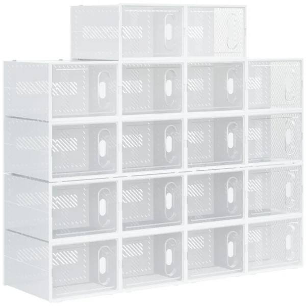Space-Saving Modular Shoe Rack, 18 Cubes 28x36x21 cm in PP Plastic, White