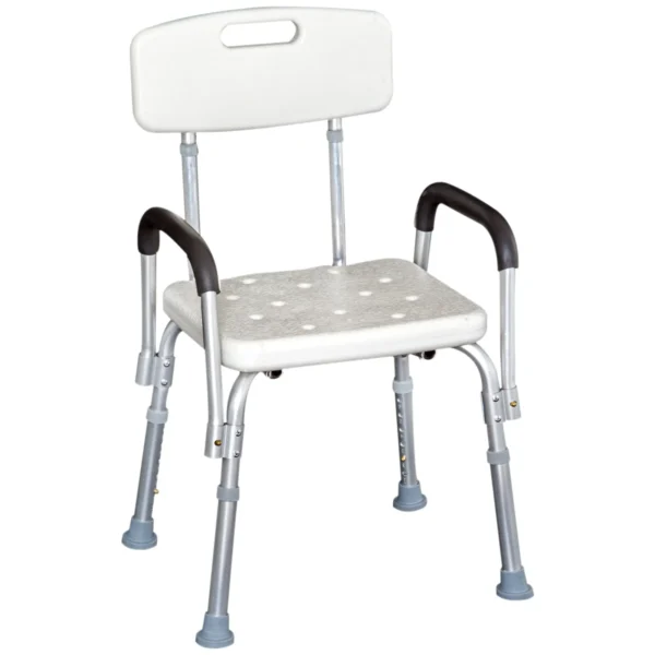 Shower chair and bathtub with armrests and adjustable height