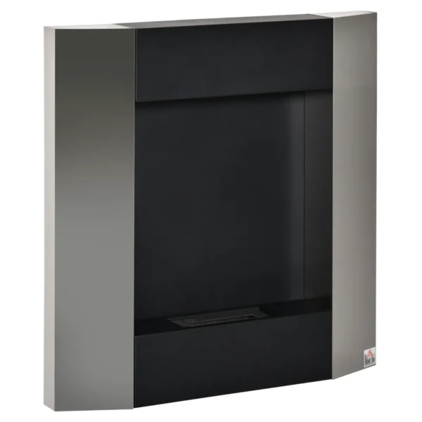 Bioethanol Fireplace Wall with 0.7L tank and 20m² - silver/black cover