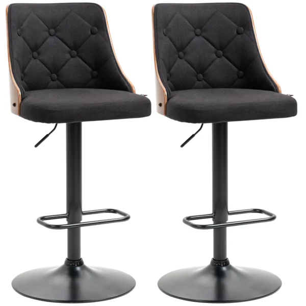 VENERA | Set of 2 Swivel Bar Stools with Adjustable Height for Kitchen and Living Room, 47.5x50x93.5-116 cm, Black and Walnut