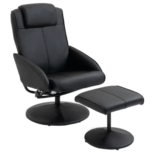 RELAX | Reclining Relax Chair with Matching Footstool and Faux Leather Upholstery, Black