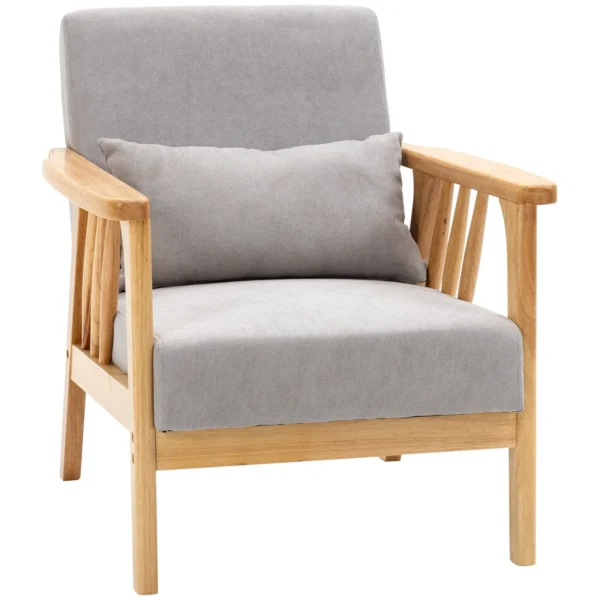 Modern Armchair with Velvet Upholstery and Wooden Frame, 68x75x78cm, Grey