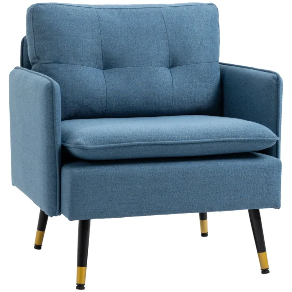 Modern Living Room and Bedroom Armchair with Padded Seat and Linen Effect Fabric, 76x68x80 cm, Blue