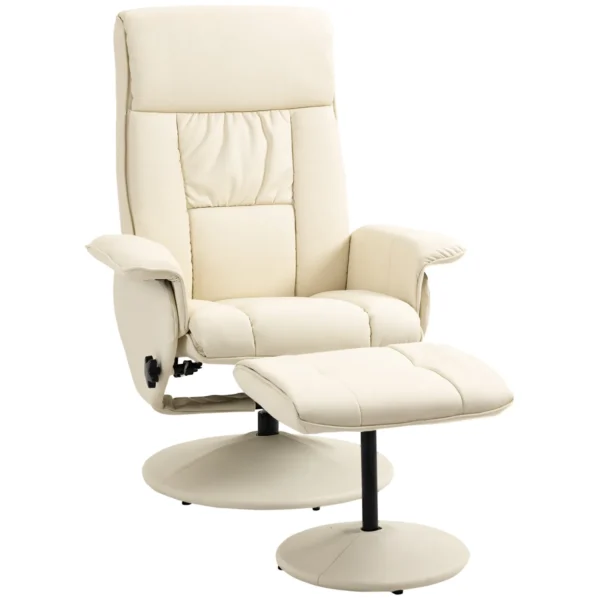 Relaxing Armchair Reclining up to 135° with Swivel Seat and Pouf Footrest, 78x84x110cm, Cream