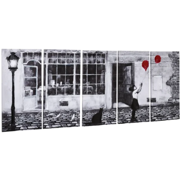 Canvas Print with Little Girl, 80x40cm, 5 Pieces for Home and Office, Pine Wood Canvas and Water-Based Paint, Black White Red
