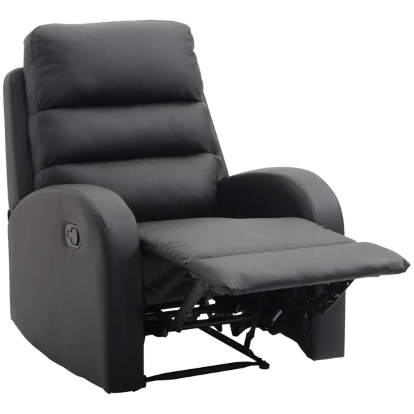 Relaxable relaxation armchair with padded seat and footrests, for home and office, in eco -leather, 80x91x102 cm, black