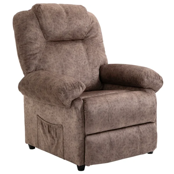 Relaxable chair manually reclining in fabric with extra padding, brown