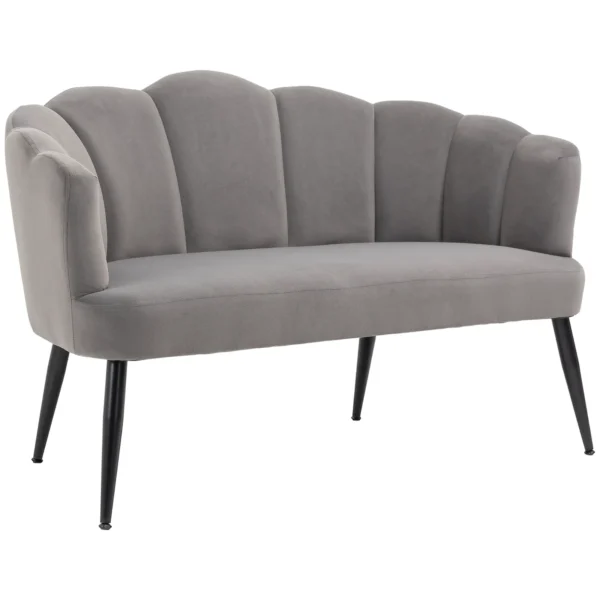 MADISON | 2 Seater Velvet Sofa with Metal Legs and Shell Backrest, 132x66x80cm, Grey