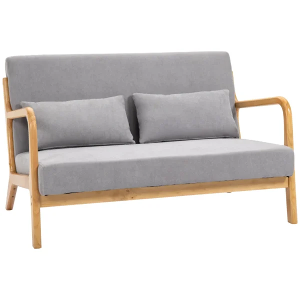 GRETA | Modern 2 Seater Wooden Sofa with Cushions, Padded Seat and Velvet Effect Fabric, 122x80x72 cm, Grey