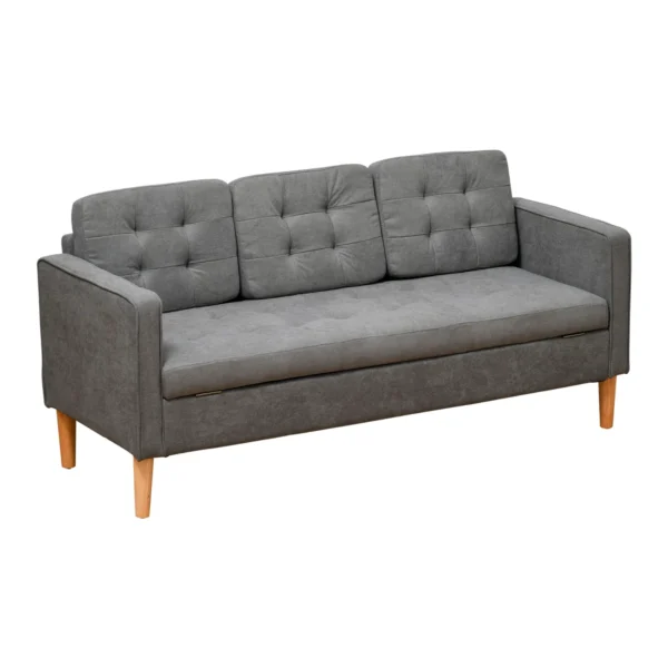 SELLY | 3 Seater Sofa in Grey fabric with Storage Compartment