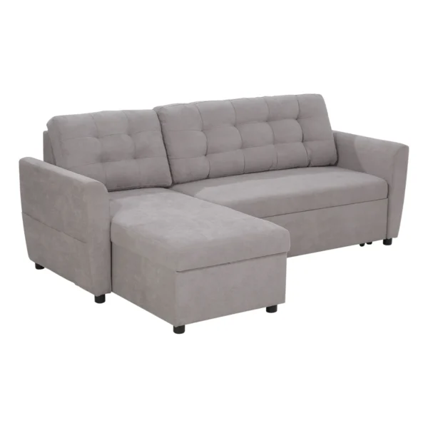 Grey Corner Sofa | 3 Seater Corner Sofa Bed with Chaise Longue Storage in Fabric, 217x134x85cm, Grey