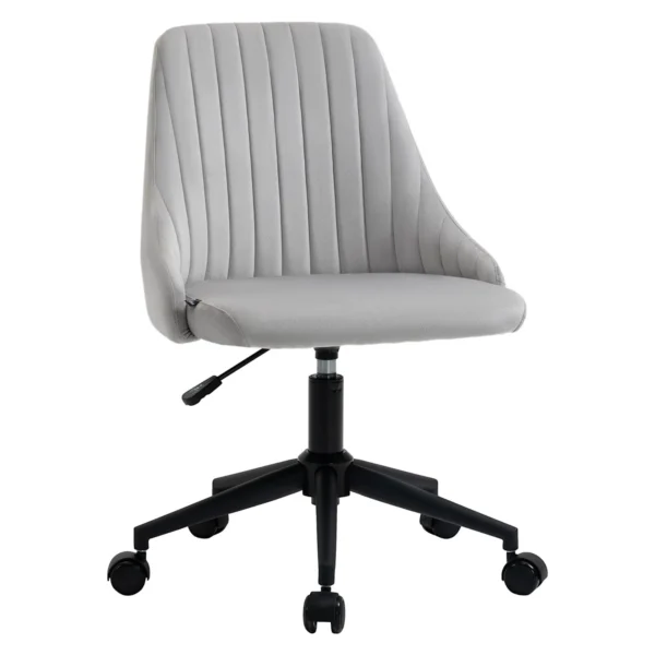 Grey Velvet Office Chair with Adjustable Height, Ergonomic 360° Swivel Chair with Wheels, 50x58x77-87cm