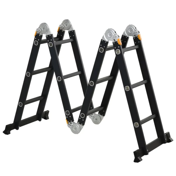 5 in 1 Black Aluminum Ladder for Indoor and Outdoor Use, Max Load 150kg, 370x61x11 cm