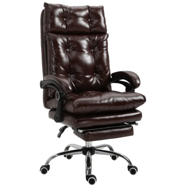 Ergonomic Presidential Faux Leather Office Chair, Swivel Office Chair with Adjustable Height, 135° Reclining and Pull-Out Footrest for Study and Desk, Brown