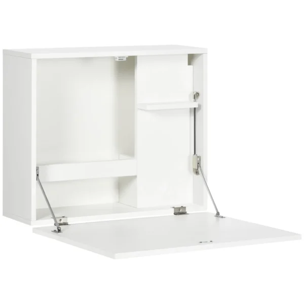 Wall Mounted Folding Desk with Shelves, Space Saving, for Home and Office, in Chipboard and MDF, 60x21.5x50 cm, White