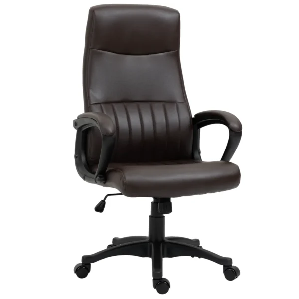 Ergonomic Office Chair, Swivel Chair with High Back and Rocking, Adjustable Height and Wheels, 61.5x66x113-123cm, Brown