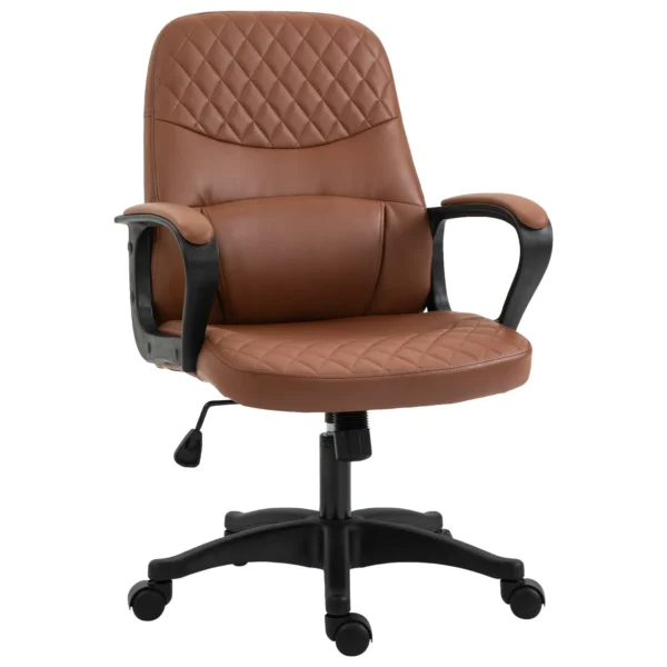 Office Chair with 2 Massage Points and USB Port, Brown Faux Leather Office Chair with Adjustable Height, 59x63x92-101cm