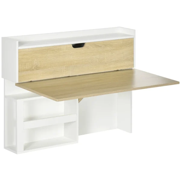 Folding Wall Mounted Desk Space Saving with Shelves for Home and Office, Chipboard, 100x18x74 cm