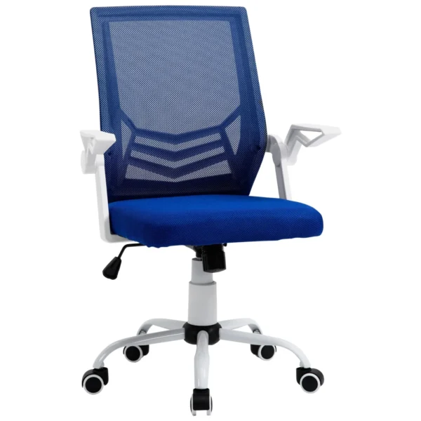 Height Adjustable Ergonomic Office Chair with Flip-Up Armrests, 360° Swivel Padded Desk Chair with Rocking Function, in Linen Effect Fabric, Blue