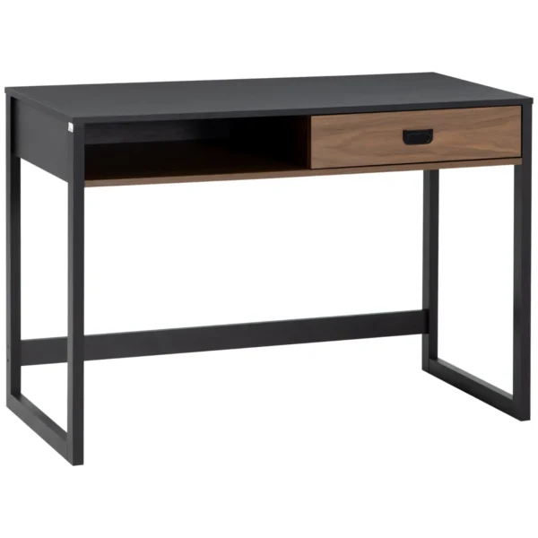 Industrial Style Bedroom and Office Desk with Drawer, 110x50x76cm, Walnut and Black