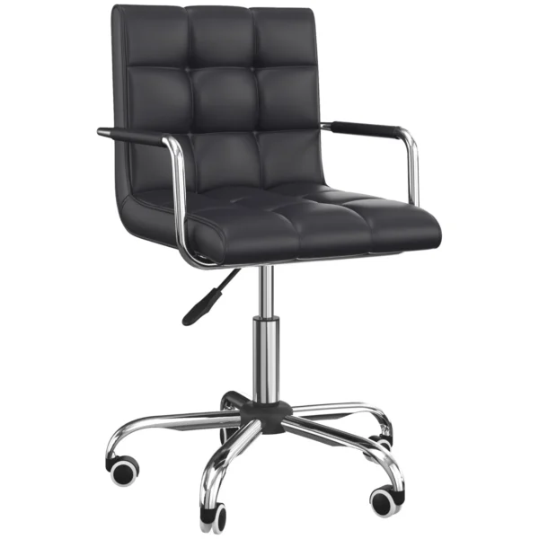 Ergonomic Office Chair in Black PU Leather, Study Chair with 5 Swivel Wheels, Padding and Adjustable Height, 52.5x54x84-99cm