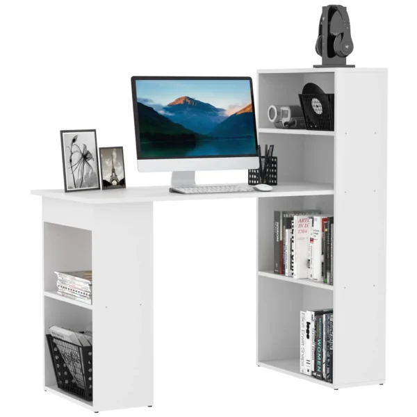 Space-Saving Computer Desk with Bookshelf, Dining Table for Office and Study, 120x55x120 cm, White